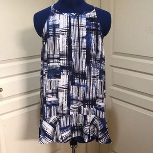Sioni Blue/White/Black Tank Top with Ruffle Large